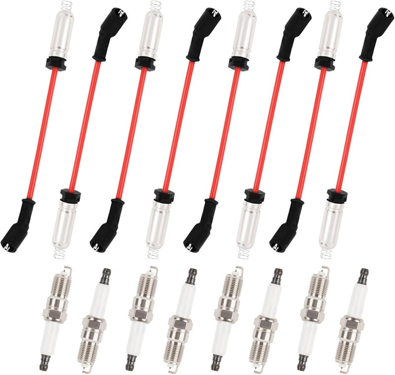 Ntoauto 9748HH 10mm Spark Plug Wires with Heat Shields + 41-962 Iridium Platinum Spark Plugs Compatible with 99-06 Escalade Silverado Suburban Tahoe Sierra Yukon 4.8 5.3 6.0L, Red - Image 1